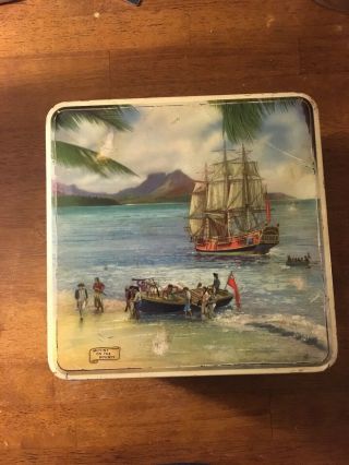 Antique Vintage Huntley & Palmers Box Biscuit Tin England Ships Boats