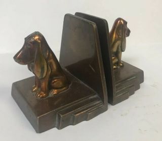 Pair Art Deco Vintage Brass Copper Basset Hound Dog Book Ends Paperweights