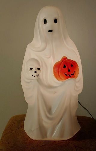 23 " Empire Halloween Ghost Blow Mold Plastic Lighted Skull Pumpkin Vintage Decor