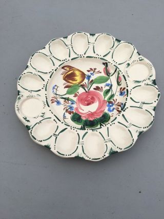 Vintage Hand Painted Floral Deviled Egg Tray Plate Dish Made In Italy