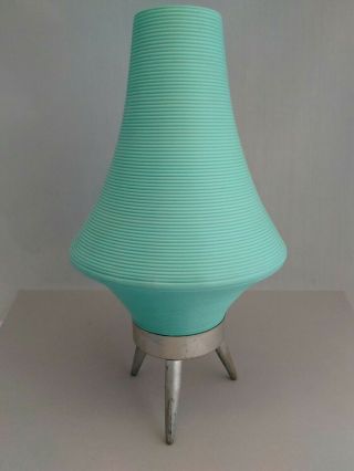 Vintage Mid Century Modern Turquoise Green Cone Beehive Ufo Tri - Pod Lamp Retro