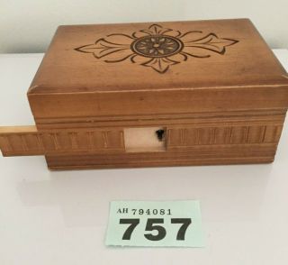 Vintage Wooden Secret Opening Box With Hidden Key