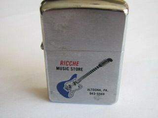 Ricche Music Store Altoona,  Pa Advertising 1971 Zippo Brushed Chrome Lighter