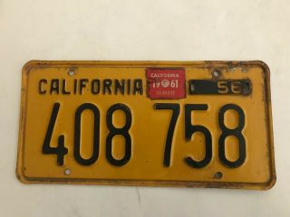 Vintage 1956 California Trailer License Plate 408 758 1961 Year Sticker