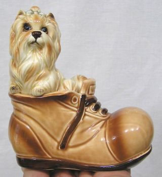 Vintage Porcelain Puppy Dog In Old Shoe Figurine Made In Japan
