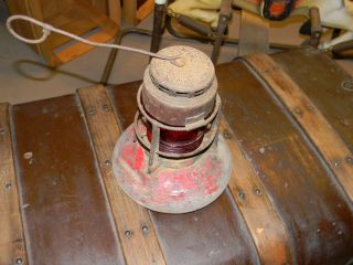 Vintag Antique Railroad Lantern Road Hazard Red Globe