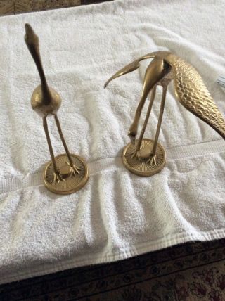 Pair Brass Heron/crane Birds Metal Sculptures.