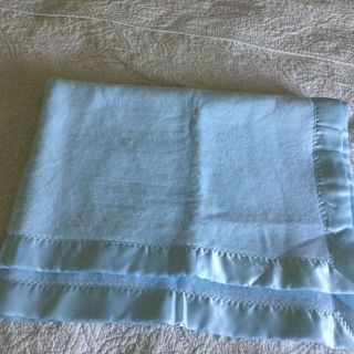 Vintage Chatham Baby Crib Blanket Blue Satin Trim Binding Acrylic 38.  5 " X 52 "