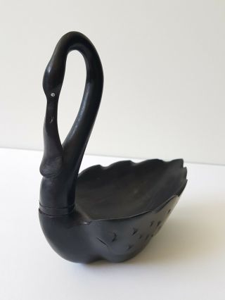 Antique Vintage Dark Wood Carved Swan Bowl