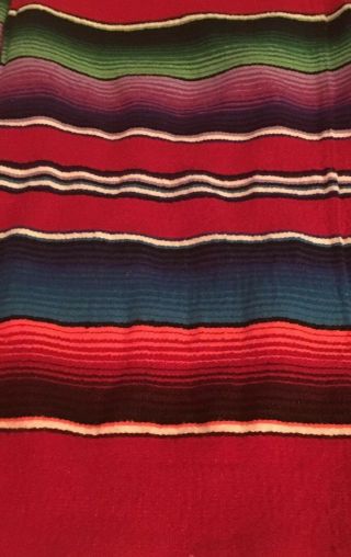 VTG Mexican Saltillo Serape Striped Hand Woven Blanket Fringe 84” x 56” 3