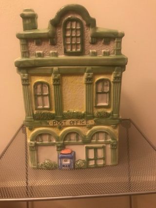 Vintage Collectible Ceramic Cookie Jar / Canister - Town Post Office Building 9 "