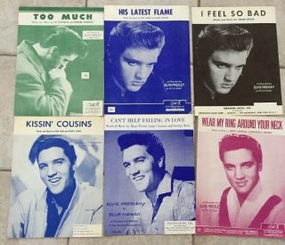 Set 6 Vintage 50 - 60’s Elvis Sheet Music Falling In Love Feel So Bad Flame