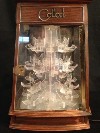 Vintage & Rare Colibri Lighters Rotating Display Case Lighted Cabinet With Key