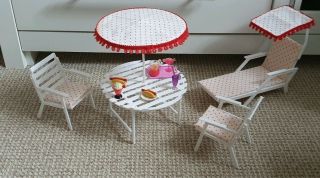 Vintage Sindy Or Barbie Doll Furniture,  Table Chairs And Lounger Garden Set Food