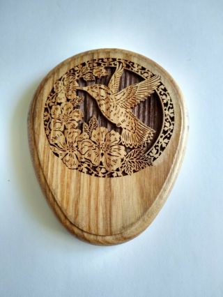 Unique Antique Vintage Wooden Wood Hummingbird Vanity Hand Held Mirror 1970 