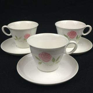 Set Of 3 Vtg Cups And Saucers By Franciscan Pink A Dilly Whitestone Ware Japan