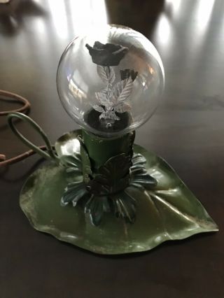Vintage Aerolux Rose And Leaves Electric Light Bulb W/ Antique Metal Leaf Lamp