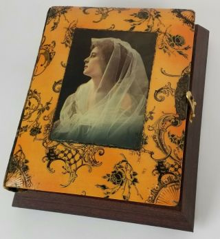 Antique Victorian Celluloid Music Box Photo Album Portrait Orange