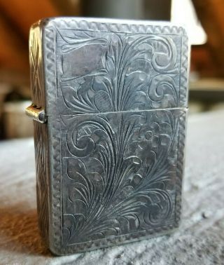 Vintage Italian 800 Silver Etched Zippo Lighter Case