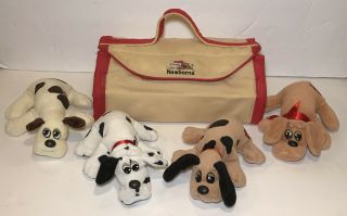 4 Vintage Pound Puppies Newborn With Carrier Cage Case 1985 Tonka