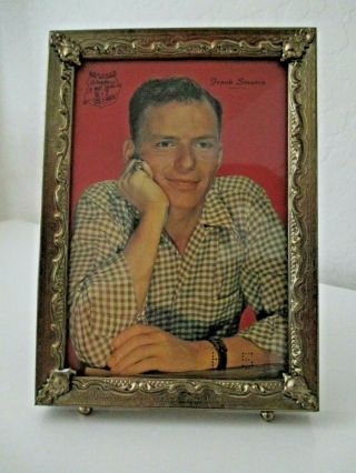 Vtg 1940s Brass Picture Frame Color Photo Frank Sinatra Made By Columbia 5 " X7 "