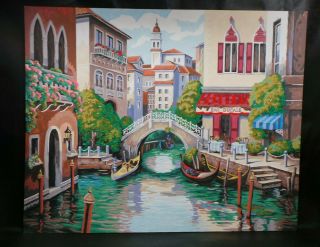 Vtg Completed Paint By Number Venice Italy Over The Bridge Bar Ducale 16 X 20 "