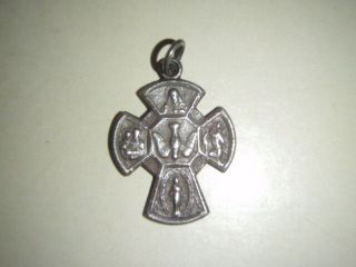 Vintage Sterling Silver 4 Way Holy Spirit Cross Crucifix Medal Catholic Church