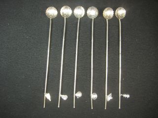 6 Vintage Japanese Sterling 950 Silver Iced Tea Julep Straw Spoons Charms