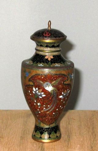 Fine Antique Japanese Cloisonne Enamel Vase W/ Bird And Flowers - Meiji Goldstone