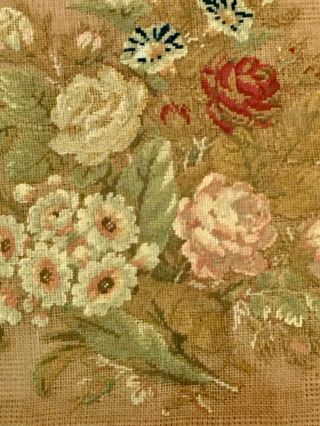 19th c.  Floral Embroidery Needlework framed w/ Pole Screen Mounts 2