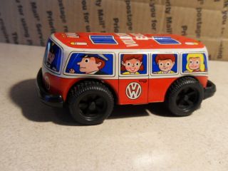 Volkswagen Vw Red Bus Tin Toy Car Japan Vintage Friction Wind - Up 1970 