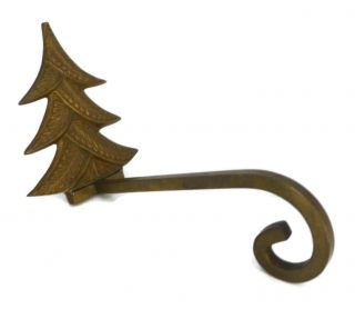 Vintage All Brass Heavy Christmas Xmas Tree Stocking Holder Hanger Hook