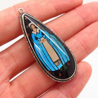 Antique Art Deco Sterling Silver Blue Morpho Butterfly Wing Cinderella Pendant