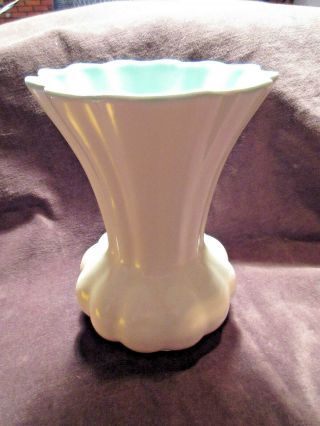 Vintage Catalina Pottery " Vase Off White/aqua Teal " C312 7.  75 " Ca