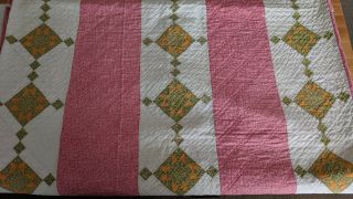 Vintage Antique Quilt,  Cutter Or Stacker Queen Pink/green/gold,  Feedsack Back