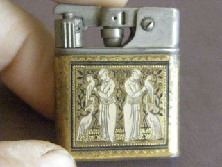 Vintage " Baby Mylflam " Wick Lighter - Art Deco - Black & White Lacquer - Peacocks