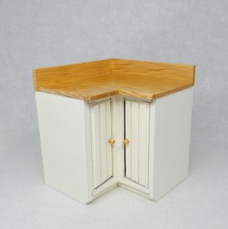 Vintage White Kitchen Corner Cabinet W Counter Dollhouse Miniature 1:12