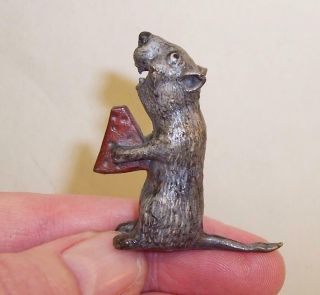 Vintage/antique Cold Painted Bronze Miniature Rat Mouse With Cheese Austrian