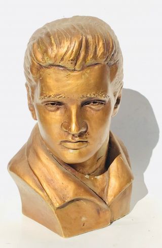 Vintage 1978 Elvis Presley Rock N Roll King Chalkware Gold Bust Statue Sculpture