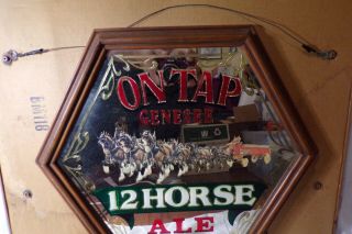 Vintage Genesee 12 Horse Ale On Tap Hexagon Mirror Bar Sign Beer Advertising 3