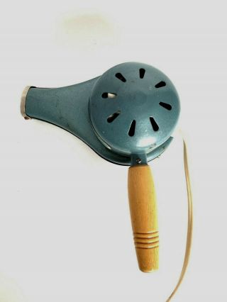 Vintage Style Queen Electric Hair Dryer Blue With Wooden Handle Style 549