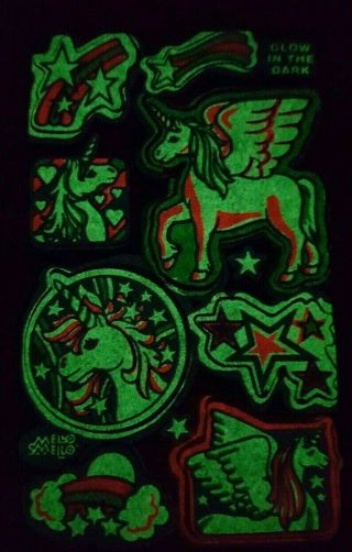 RARE Vtg 80s MELLO SMELLO Unicorn Pegasus & Stars Stickers - Glow in the Dark 2