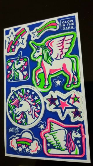 RARE Vtg 80s MELLO SMELLO Unicorn Pegasus & Stars Stickers - Glow in the Dark 3