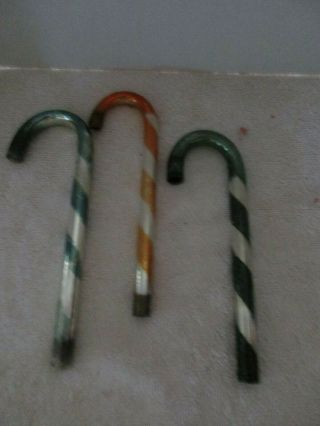 3 Vintage 1930 ' s - 40 ' s Glass Christmas Candy Cane Ornaments Holiday Decorations 2