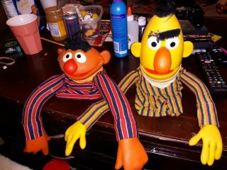 Vintage 1970s Sesame Street Muppets Bert & Ernie Vinyl Hand Puppets