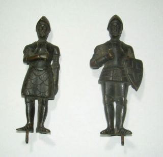 Bronze Figure X 2 Knight Crusader Soldier 4.  5 Inch 250gm.  Vintage Metalware