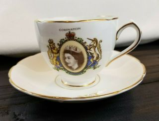 Vintage Teacup And Saucer Coronation Of Queen Elizabeth Fine Bone China England