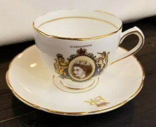 Vintage Teacup and Saucer Coronation of Queen Elizabeth Fine Bone China England 2