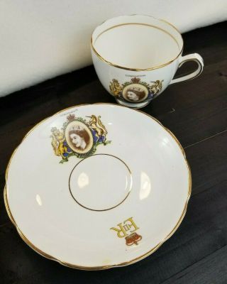 Vintage Teacup and Saucer Coronation of Queen Elizabeth Fine Bone China England 3