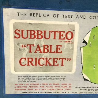 SUBBUTEO Table Cricket Vintage 1965 Collectable Game With Instructions TH351837 2